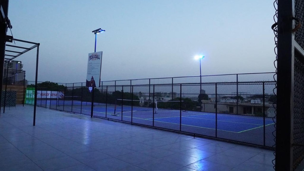 Rooftop pickleball courts at dusk at The Social Court Zirakpur